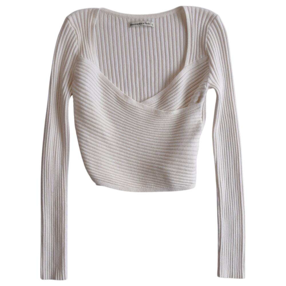 Abercrombie & Fitch LuxeLoft Slim Wrap Ribbed Crop Sweater White Small